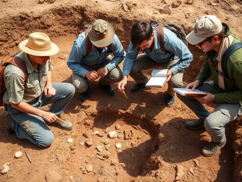 Children and adults participating in a hands-on archaeology workshop, uncovering artifacts and learning about history.